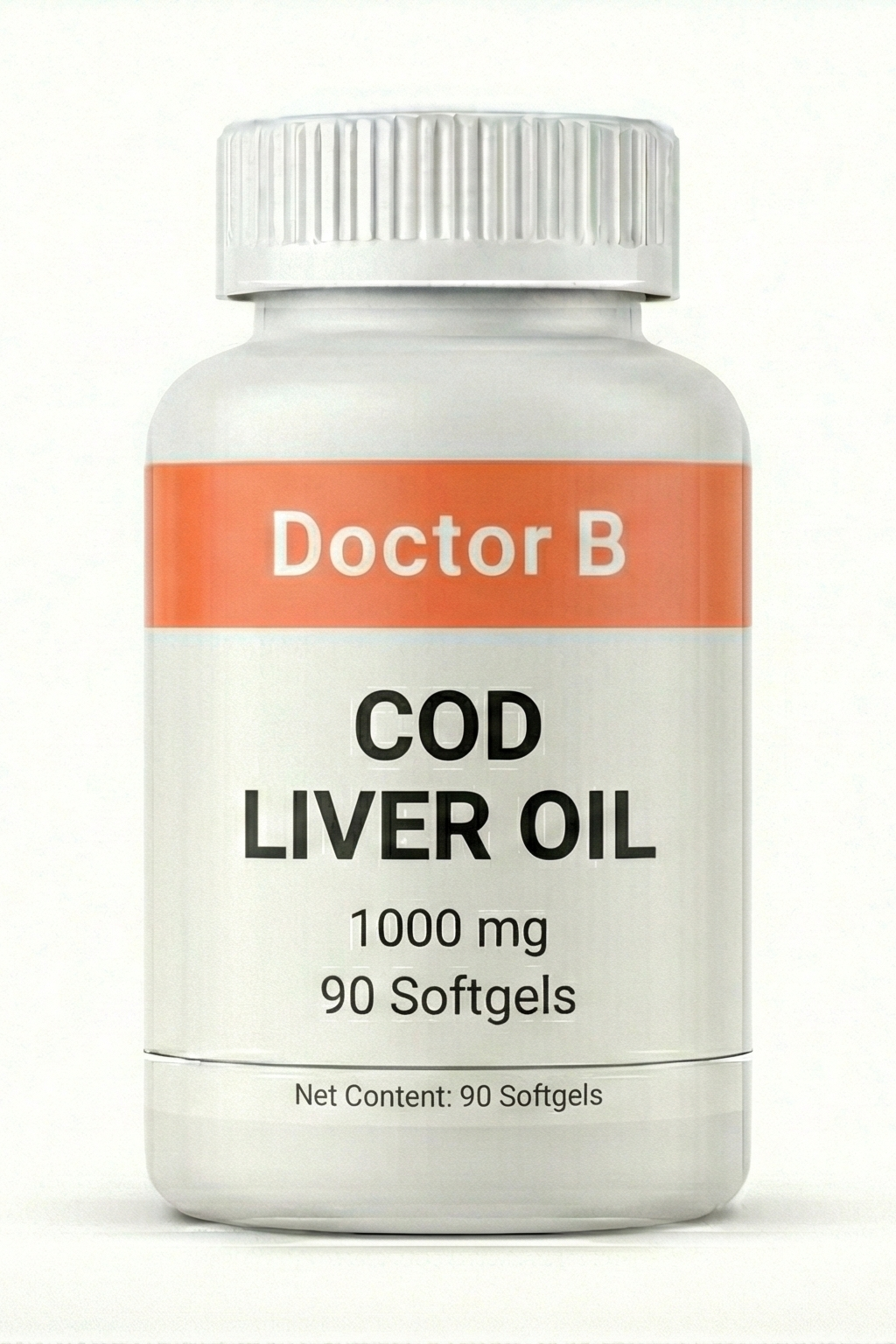 Bottle of Doctor B Cod Liver Oil on a white background