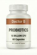 Bottle of Doctor B Probiotics on a white background